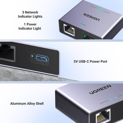 Ugreen, Gigabit Ethernet Splitter 1 To 2 Up To 100Meter Transmission Without Signal Loss - Nw301 45311