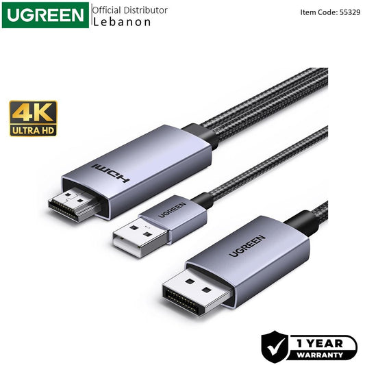 Ugreen, Hdmi To Display Port Cable, 4K@60Hz, 1080P@240Hz/120Hz, Fast & Stable Transmission - Hd169 55329