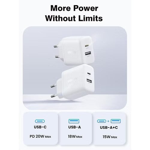 Ugreen, 20W Dual-Port Usb-A + Usb-C Smart & Fast Charger For Phones, Tablets & Ipads - X227 45302