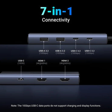 Ugreen, Dual Display 7-In-1 Usb-C Hub Docking Station 2X Usb + 2 Usb-C + 2X Hdmi + Pd Port - Cm498 45379
