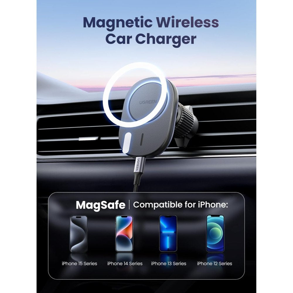 Ugreen, 2-In-1 Magnetic Wireless Car Charger ? 15W Fast Charging, Dashboard & Air Vent Mount - Cd345 15120