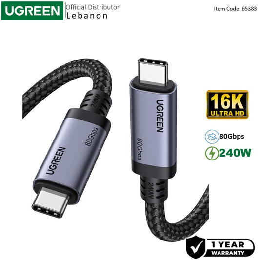 UGREEN 1M Ultra High-Speed 240W Thunderbolt 4 USB-C Cable with 80Gbps Data Transfer and 16K Display Support - L706 65383