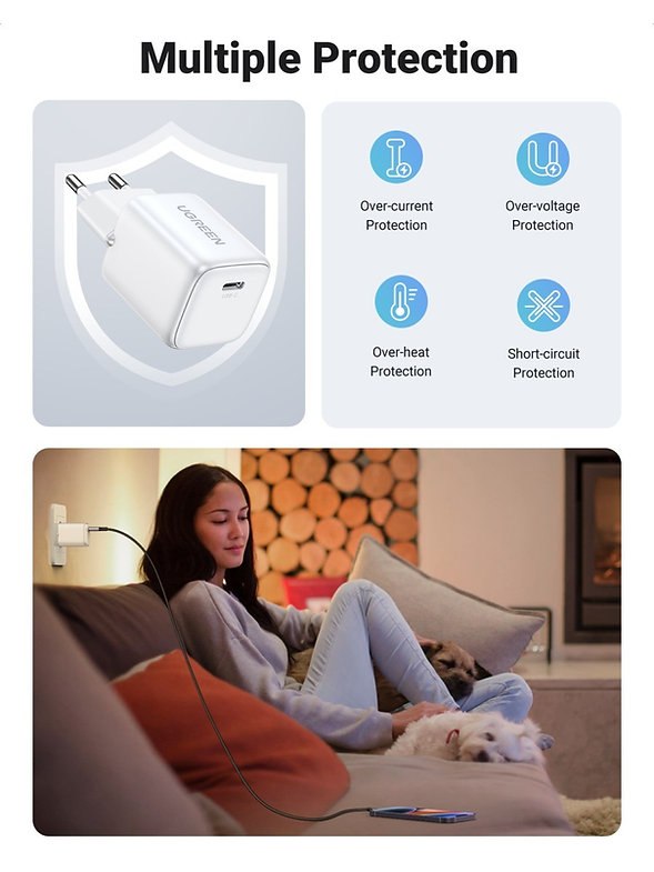 Ugreen, 30W Gan Tech Chip, Smart & Fast Charger For Phones, Tablets, Ipads & Macbook Air - X513 55531 65007 65011 65009 65010, Available in Different Colors