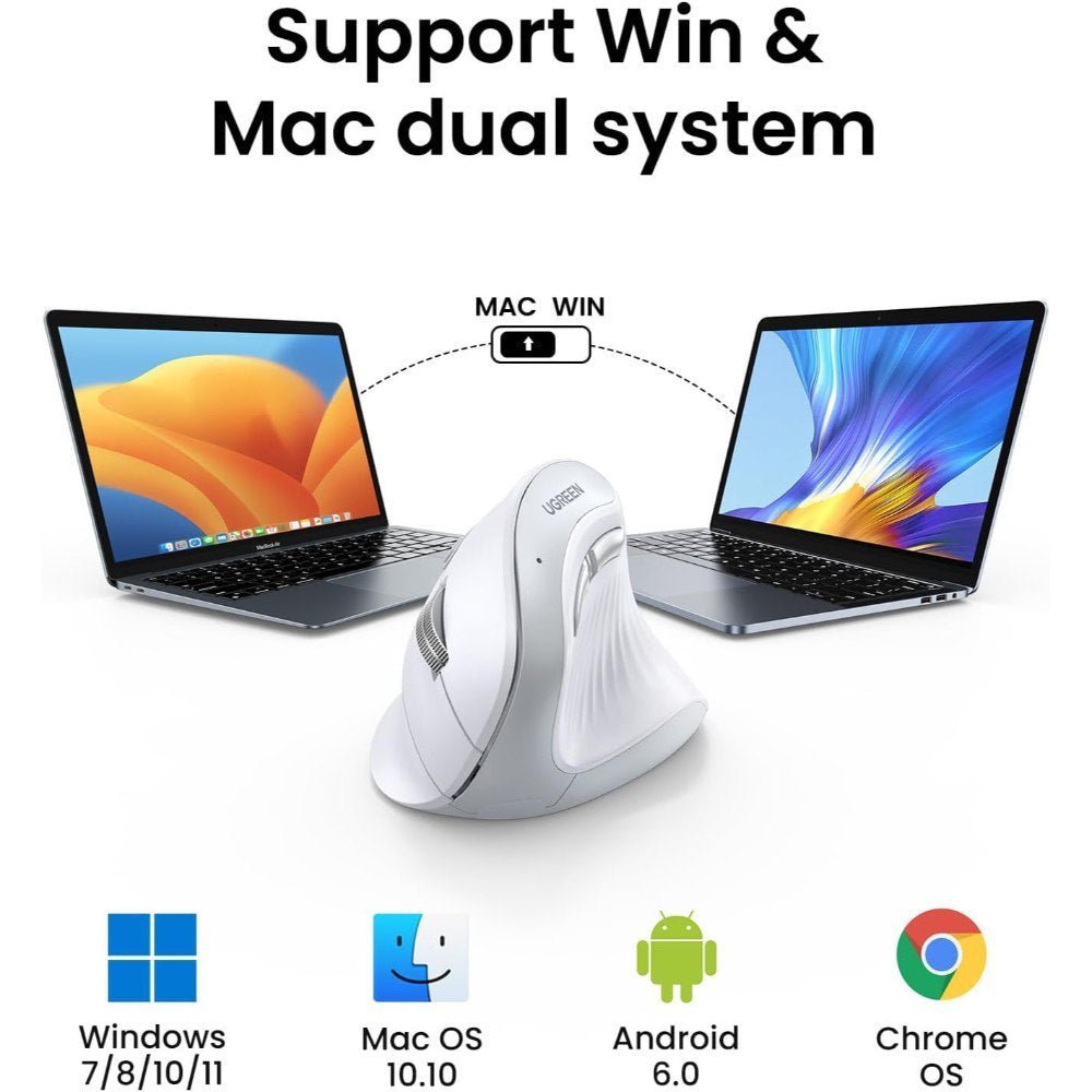 Ugreen, Vertical Mouse, Dual Mode Bluetooth & Wireless Mouse, Silent Click, 4000Dpi - Mu008 25444 45759