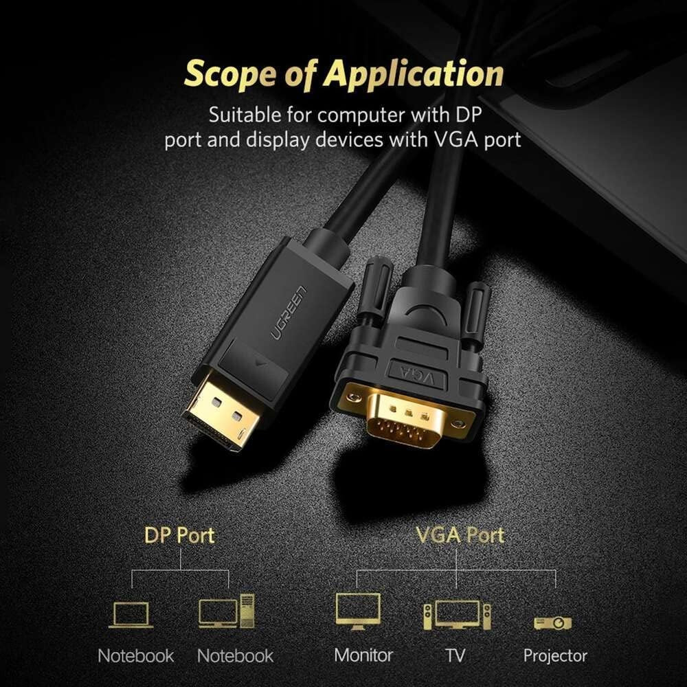 Ugreen, Dp Male To Vga Male Cable, 1.5M, Full Hd, High-Quality Video Connection - Dp105 10247