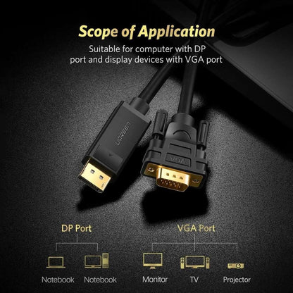 Ugreen, Dp Male To Vga Male Cable, 1.5M, Full Hd, High-Quality Video Connection - Dp105 10247