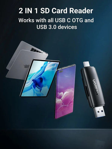 Ugreen, 2-In-1 Usb 3.0 & Usb-C Sd Card Reader ? High-Speed Dual Card Transfer, Compact - Cm304 80191