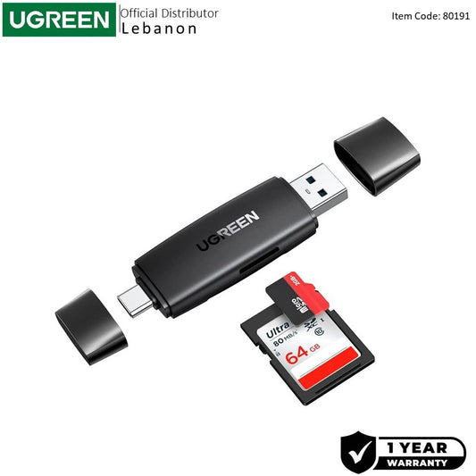 Ugreen, 2-In-1 Usb 3.0 & Usb-C Sd Card Reader ? High-Speed Dual Card Transfer, Compact - Cm304 80191
