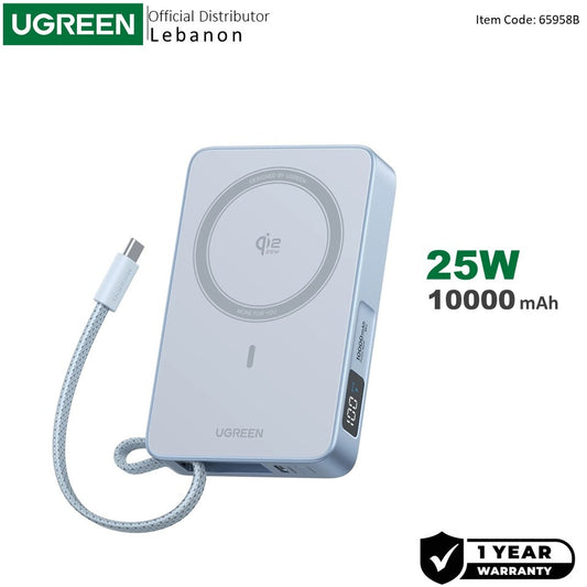 Ugreen, MagFlow 10000mAh Wireless Power Bank with Qi2 25W Certified Fast Charging & Magnetic MagSafe Compatibility - PB773 65958B