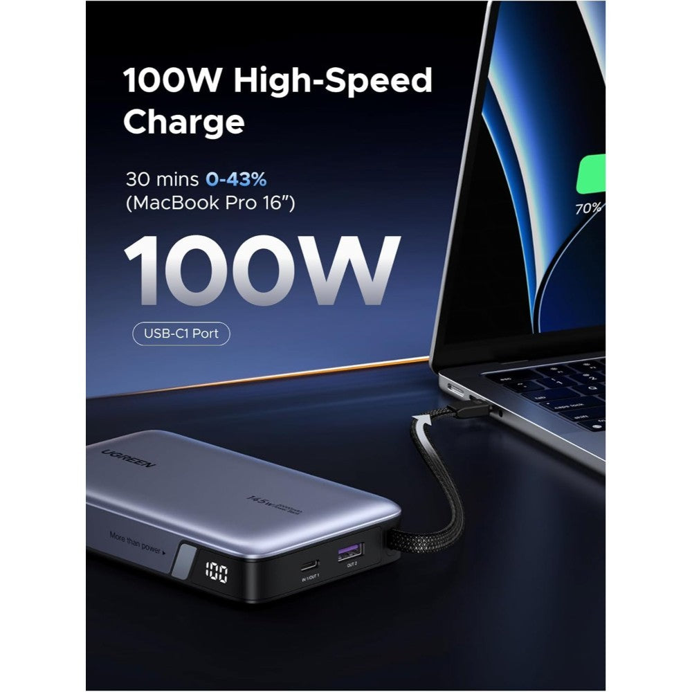 Ugreen, Power Bank 145W, 3 Ports, 20000 Mah, Fast Charging For Laptops, Macbooks, Smartphones, Tablets - Pb551 55992B