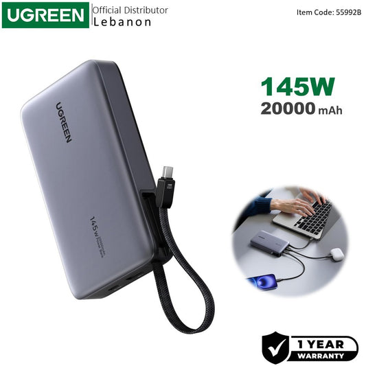 Ugreen, Power Bank 145W, 3 Ports, 20000 Mah, Fast Charging For Laptops, Macbooks, Smartphones, Tablets - Pb551 55992B