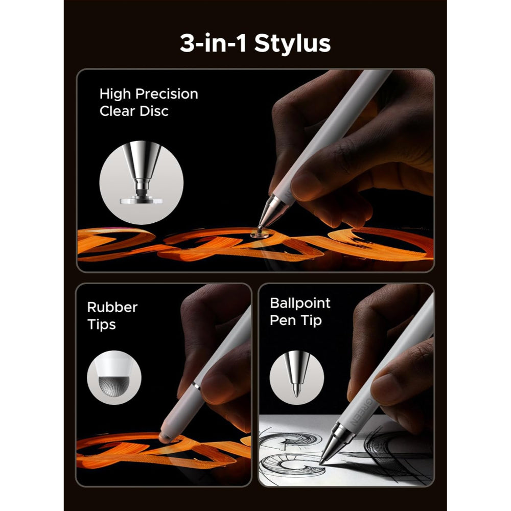 UGREEN Best 3in1 Capacitive Stylus pen, High-Precision, Flexible Tip, Highly Sensitive & Scratch Proof - LP952 65854