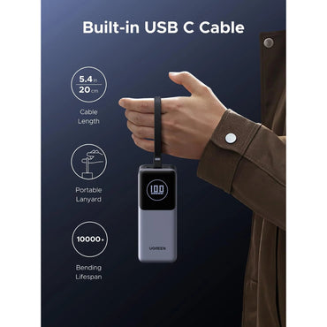 UGREEN Nexode Power Bank 130W 3 Ports 20000 mAh, Built-in USB-C Cable for Laptops, MacBooks, phones, iPads - PB723 55365B