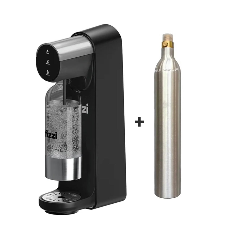 Nutricook Fizzi Soda Maker, One-Touch Operation, 3 Fizz Levels, Smart Lock System, 1L + 60L, 10W, 34.5x17.5x45.4cm - [Black] + SOL Oxygen CO2 1KG (Filled Bottle ),NCK-FSM100+BTCO2B1
