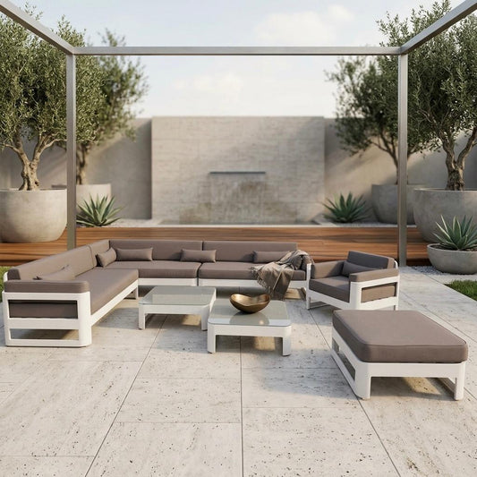 Corner Outdoor Sofa Set with Bergere Chair, Tables & Pouf, 1010818
