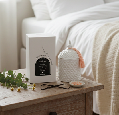 Finmanlife Scented Candle White Diamond Ceramic Jar with Pink Tassel Lid, SK933W