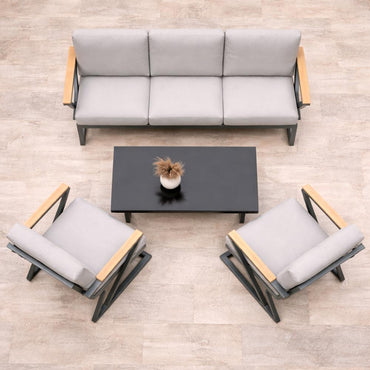 Premium Outdoor Sofa Set (3+1+1) with High Table - Aluminum Frame & Rubber Wood Armrests, X-RAY