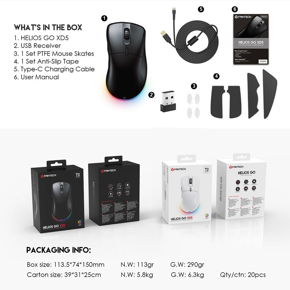 Fantech, Xd5 Helios Go Wireless Gaming Mouse, Available in Different Colors
