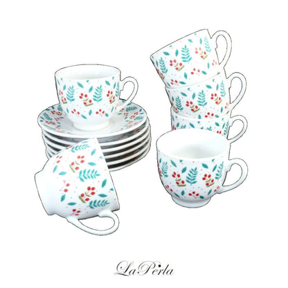 Reinhaus, Enamel Coffee Kettle / Coffee Pot / Milk Pot / Turkish Coffee Kettle / Greek Coffee Kettle / Arabic Coffee Kettle 680ml and La Perla, 12 Pieces Porcelain Espresso / Turkish / Arabic / Greek Cawa Cup Set