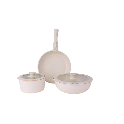 Zilan, Cookware Set 8Pcs Beige Chef, Detachable, 18cm Sauce Pan, 26cm Deep Fry Pan, 26cm Fry Pan, 26-18cm Silicone Glass LID & 2 Kitchen Tools, ZLN0965